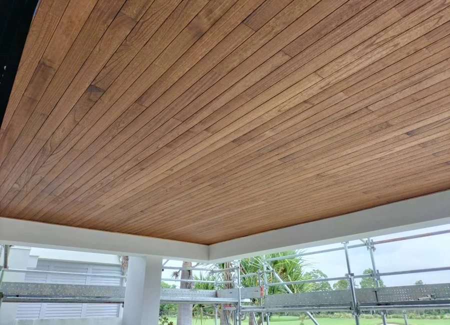 Timber-lined ceiling detail, a Seaforth Builders project on the Gold Coast